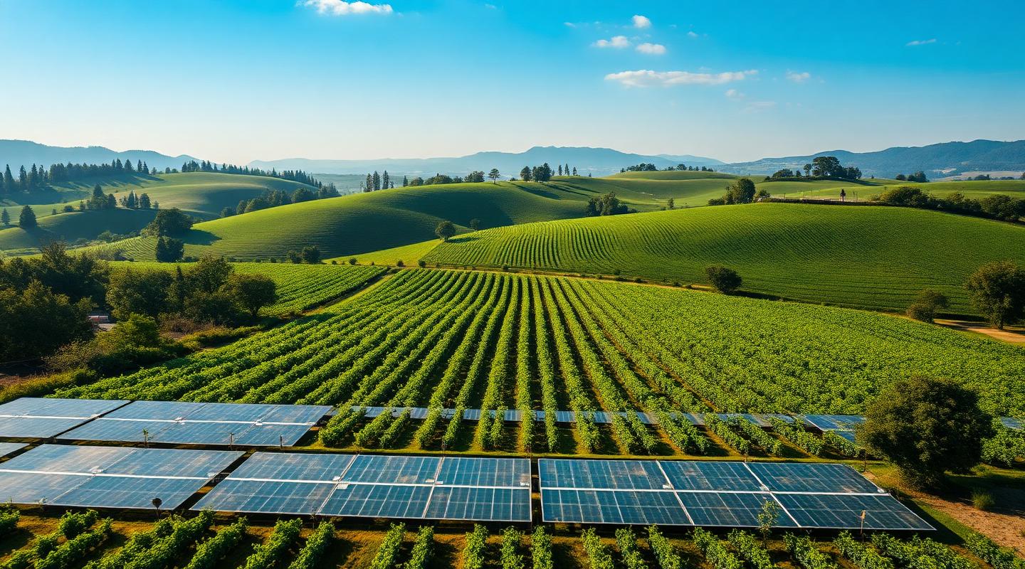 Aerial view of a regenerative organic farm